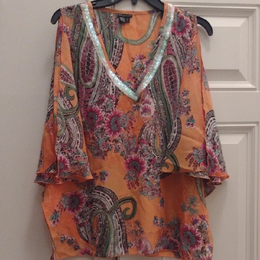 Purple and Pink Asymmetrical Tunic Blouse